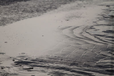 Close-up of wet sand at beach