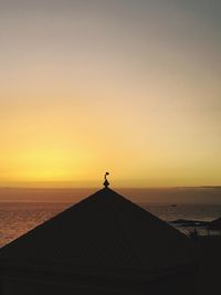 Silhouette person on beach against sky during sunset