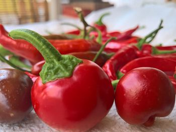 Close-up of strawberries on table