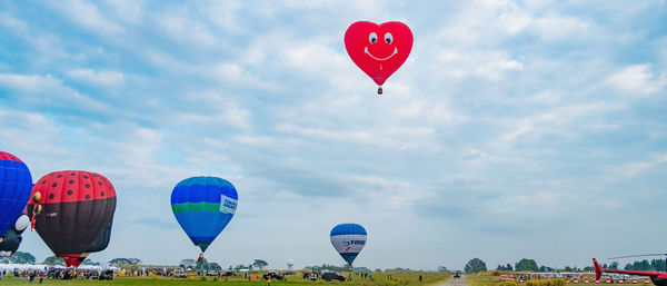 Low angle view of hot air balloon against sky