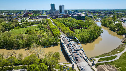 High angle view of buildings in city