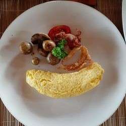 High angle view of breakfast served in plate