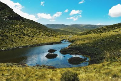 Scenic lake against a mountain background, lake ellis in  mount kenya national park, kenya