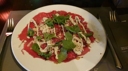 High angle view of meal served in plate