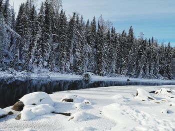 Scenic view of frozen lake against sky during winter