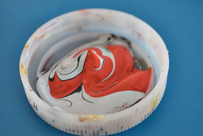 High angle view of ice cream on table