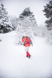 Person skiing on snow covered field