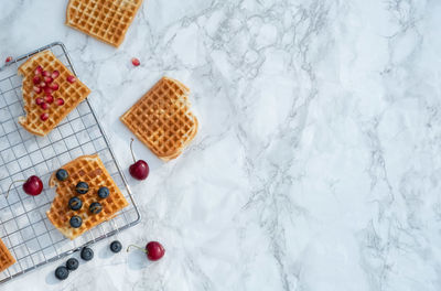 High angle view of breakfast on table