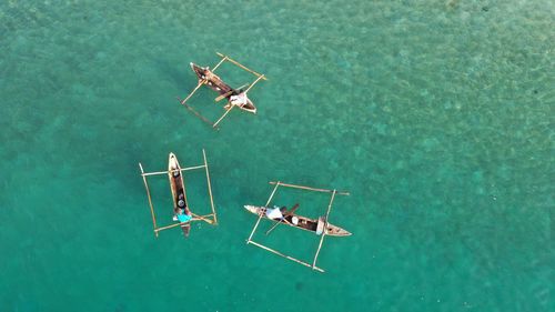 High angle view of ship in sea