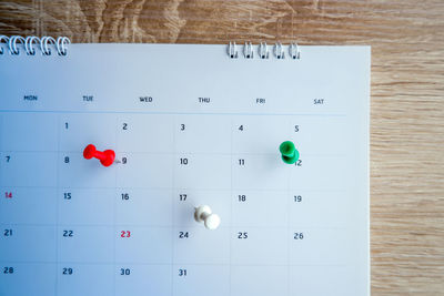 High angle view of text on white table