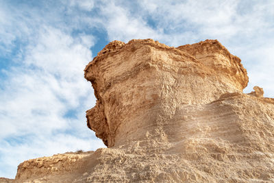 Low angle view of rock formations against sky