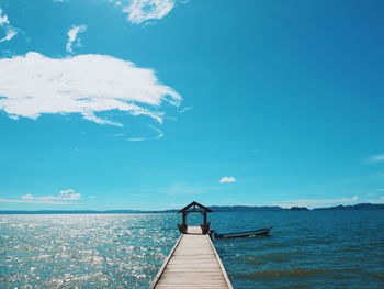 Scenic view of sea against blue sky