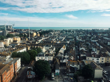 High angle shot of townscape against sky