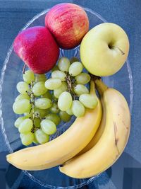 High angle view of fruits in bowl on table