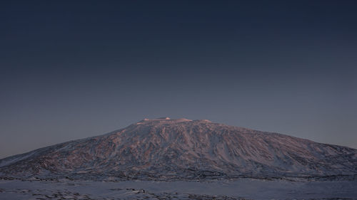 Scenic view of snowcapped mountains against clear sky