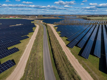 Aerial photo of the 340 ha big solarpark at hjolderup, west of aabenraa