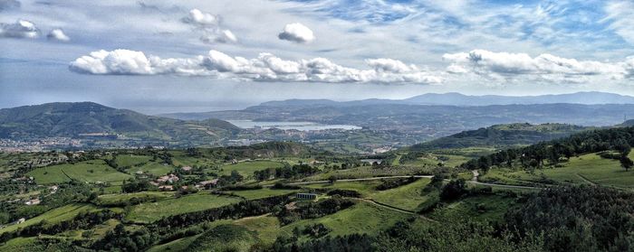 Scenic view of agricultural landscape against sky