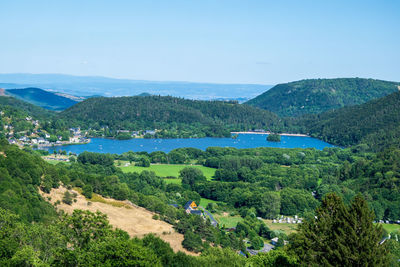 Scenic view of landscape and mountains against sky
