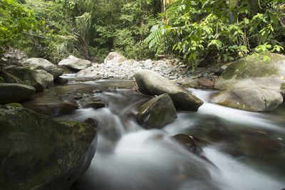Scenic view of river flowing through rocks