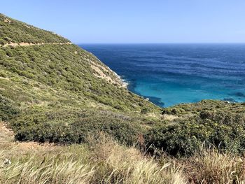 Scenic view of sea against clear sky