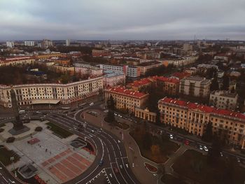 High angle view of street amidst buildings in city