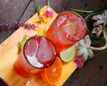 High angle view of fruits on table