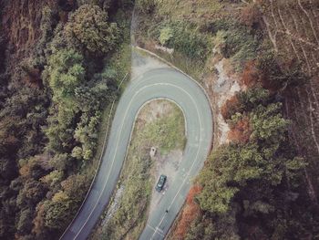 High angle view of road amidst trees in forest