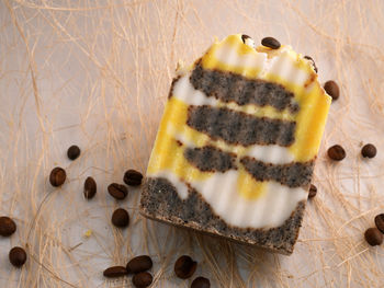 High angle view of cake on table