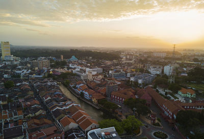 High angle view of cityscape against sky