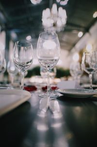 Glass of wine on table in restaurant