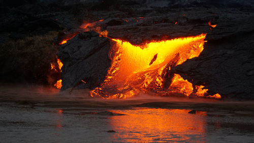 View of illuminated bonfire