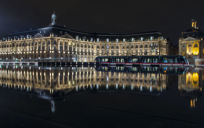 Reflection of illuminated buildings in water at night