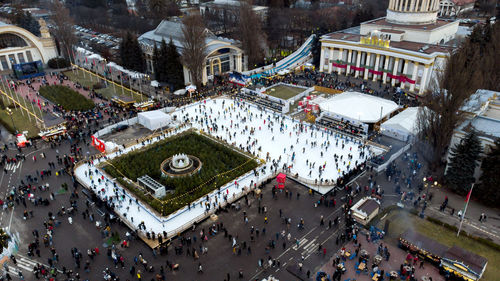 High angle view of buildings in city