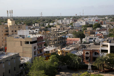 High angle view of townscape against sky