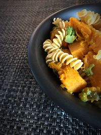 High angle view of food in plate on table