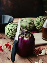 Close-up of vegetables on cutting board