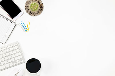 High angle view of mobile phone on table