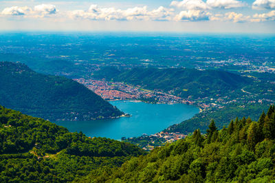 Panorama of lake como and the city of como, from cernobbio, on a summer day.