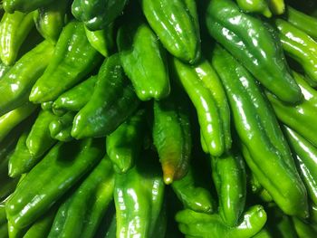 Full frame shot of green chili peppers