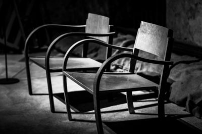 Empty chairs and table in restaurant