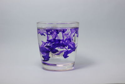 Close-up of glass of water against white background