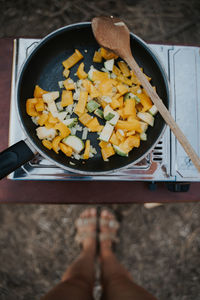 Directly above shot of vegetables in cooking pan