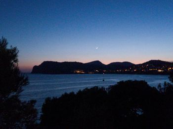 Scenic view of sea against clear sky at sunset