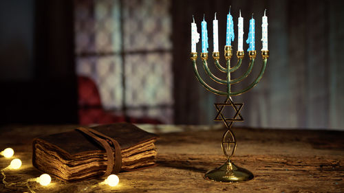 Close-up of christmas decorations on table