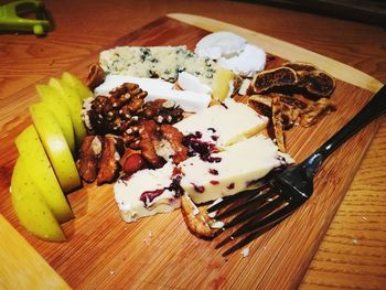 High angle view of food in plate on table