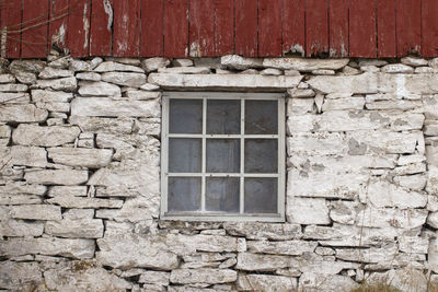 Low angle view of window on wall of building