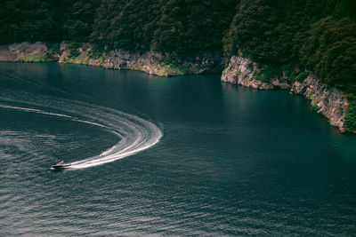 High angle view of boat in lake