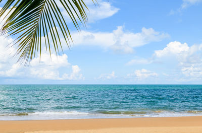 Beautiful blue sky with white cloud and blue sea and beach in phuket, thailand