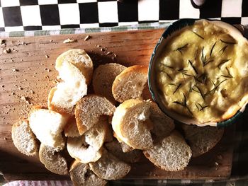 High angle view of bread on table