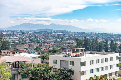 High angle view of townscape against sky